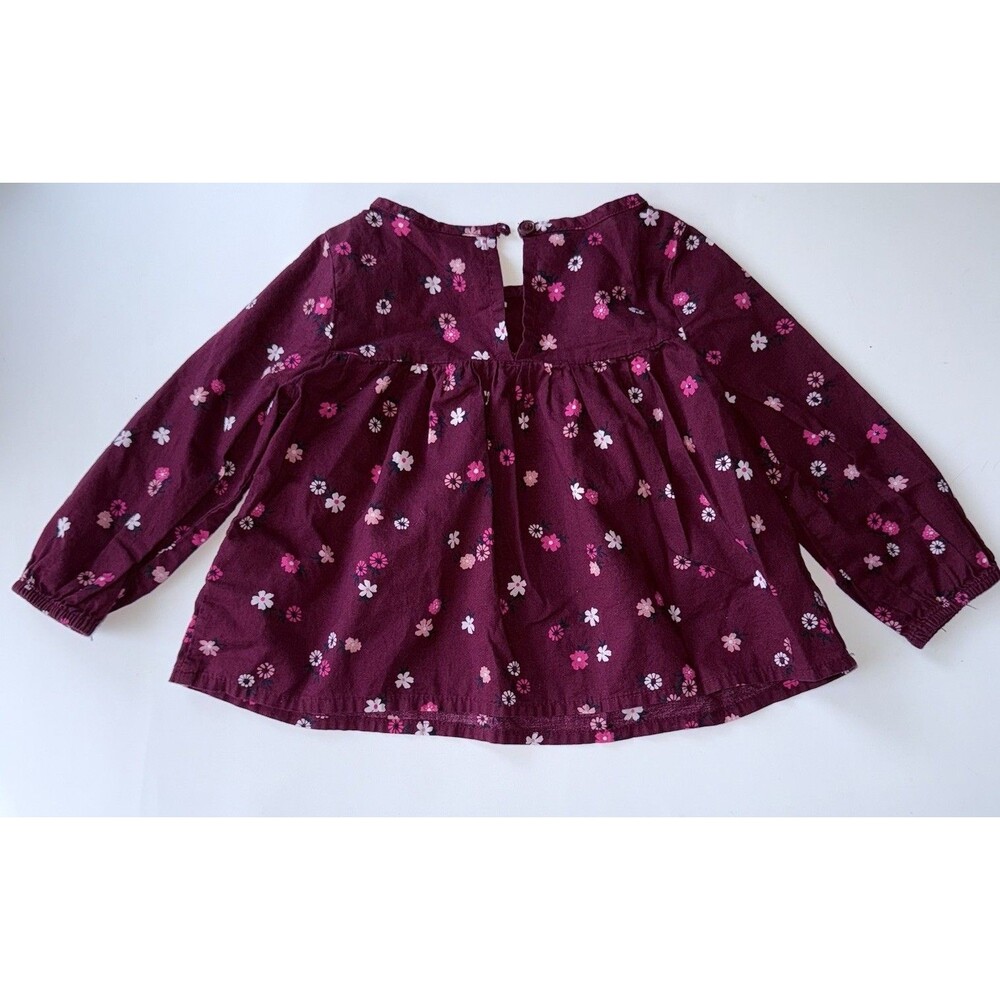 Old Navy Baby girl Long Sleeve Shirt 18-24 Months Blouse Burgundy Flower Print